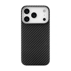Клип-кейс (накладка) uBear Supreme Case для Apple iPhone 17 Pro кевлар (арамид), алюминий, чёрно-серый (полоска)