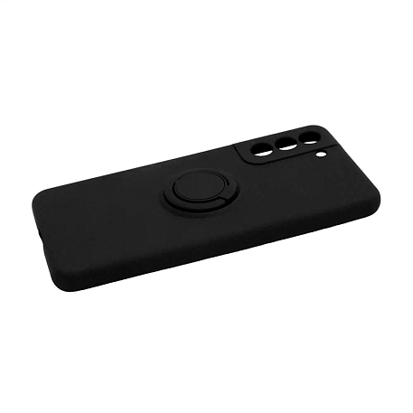 Клип-кейс (накладка) для Samsung Galaxy S21 силикон, чёрный с кольцом - 3