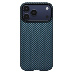 Клип-кейс (накладка) Pitaka Ultra-Slim Case для Apple iPhone 17 Pro Max кевлар (арамид), чёрно-синий (полоска) (KI1706BPM)