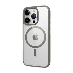 Клип-кейс (накладка) Rock Guard Touch Magnetic для Apple iPhone 16 Pro (Уценка) прозрачный с серой рамкой