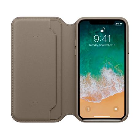 Чехол-книжка Apple Leather Folio для Apple iPhone X кожа, Taupe - 2