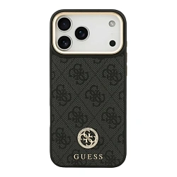 Клип-кейс (накладка) CG Mobile Guess PU 4G Diamond Metal Logo MagSafe для Apple iPhone 17 Pro искусственная кожа, чёрный