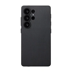 Клип-кейс (накладка) Pitaka PinButton Case для Samsung Galaxy S25 Ultra кевлар (арамид), чёрно-серый