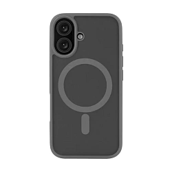 Клип-кейс (накладка) uBear Cloud Mag Case для Apple iPhone 16 полиуретан, поликарбонат, прозрачный с серой рамкой