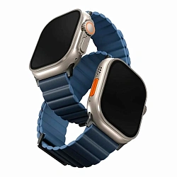 Магнитный браслет UNIQ Revix Premium Edition для Apple Watch 44 / 45 / 46 / 49mm искусственная кожа, силикон тёмно-синий