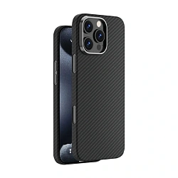 Клип-кейс (накладка) Deppa Real Kevlar Magsafe для Apple iPhone 16 Pro Max кевлар, чёрно-серый (полоска)