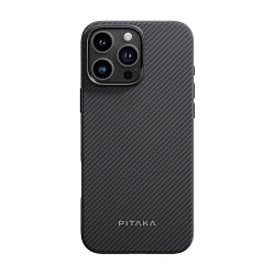 Клип-кейс (накладка) Pitaka Military-Grade Protective Case для Apple iPhone 16 Pro кевлар (арамид), чёрно-серый (узкая полоска)