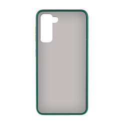 Клип-кейс (накладка) Shell для Samsung Galaxy S21 пластик, затемнённый с тёмно-зелёной рамкой