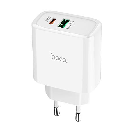 Сетевое зарядное устройство + кабель Lightning Hoco C57A 18 Вт, белый