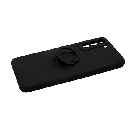 Клип-кейс (накладка) для Samsung Galaxy S21 силикон, чёрный с кольцом - 4