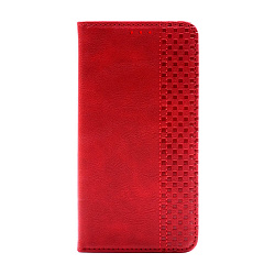 Чехол-книжка Premium для Xiaomi Redmi 7 искусственная кожа, красный с клетчатой полосой
