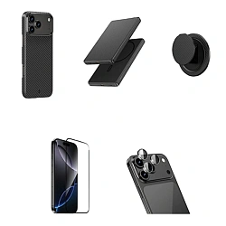 Набор аксессуаров WIWU Premium 5in1 Kevlar Kit для Apple iPhone 17 Pro Max чёрно-серый (полоска)