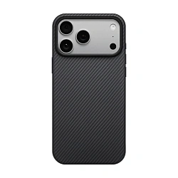 Клип-кейс (накладка) Pitaka Aramid UltraGuard Case для Apple iPhone 17 Pro кевлар (арамид), чёрно-серый (узкая полоска) (KI1701PB)